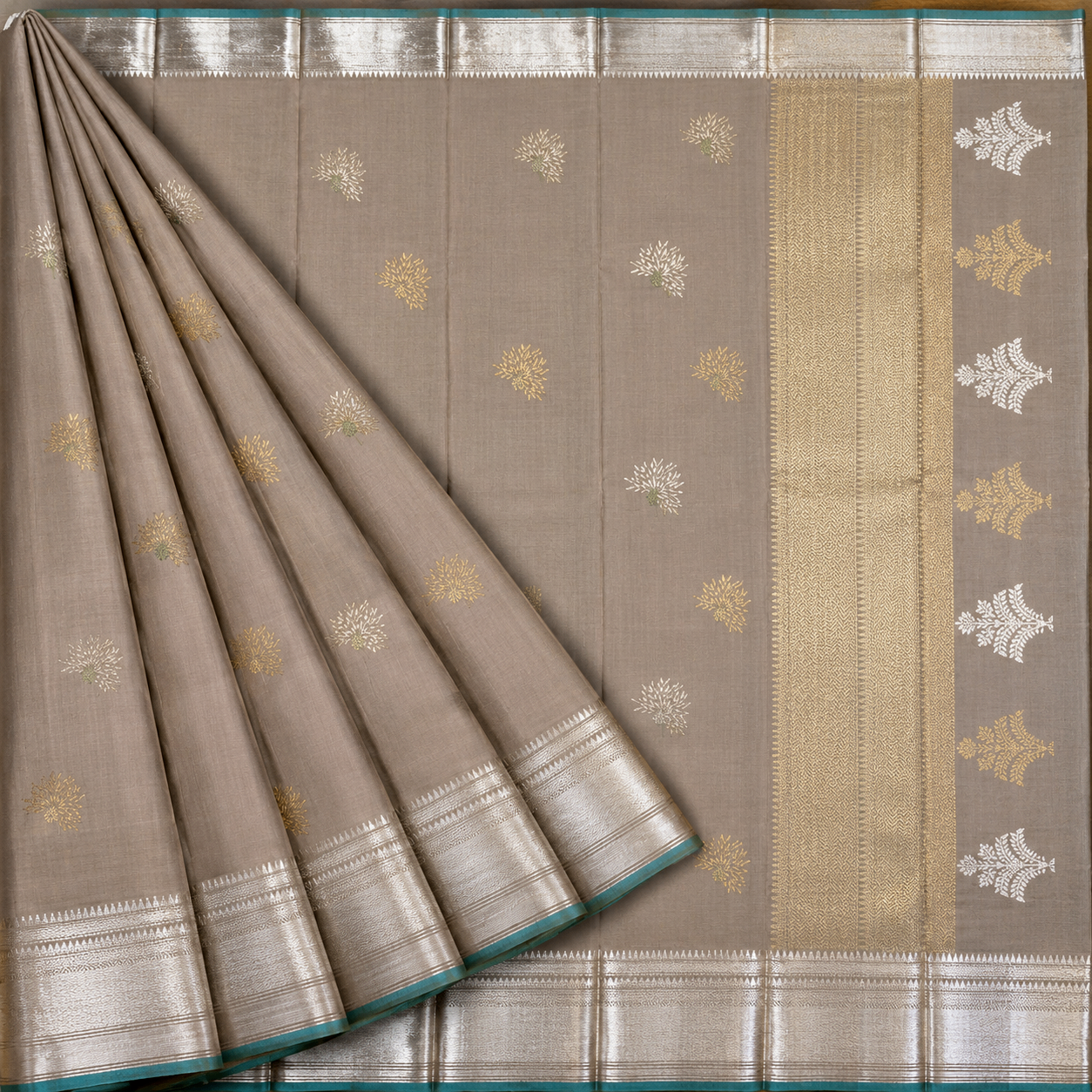Taupe Silver Buti Kanjivaram