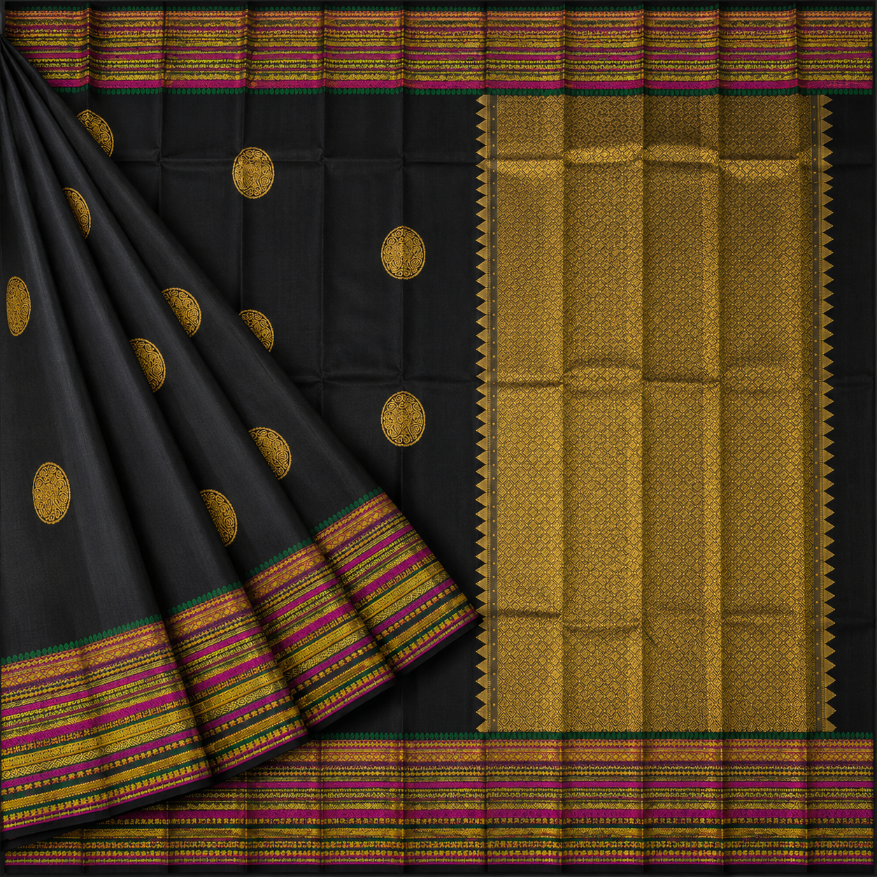 Midnight Black Korvai Kanjivaram
