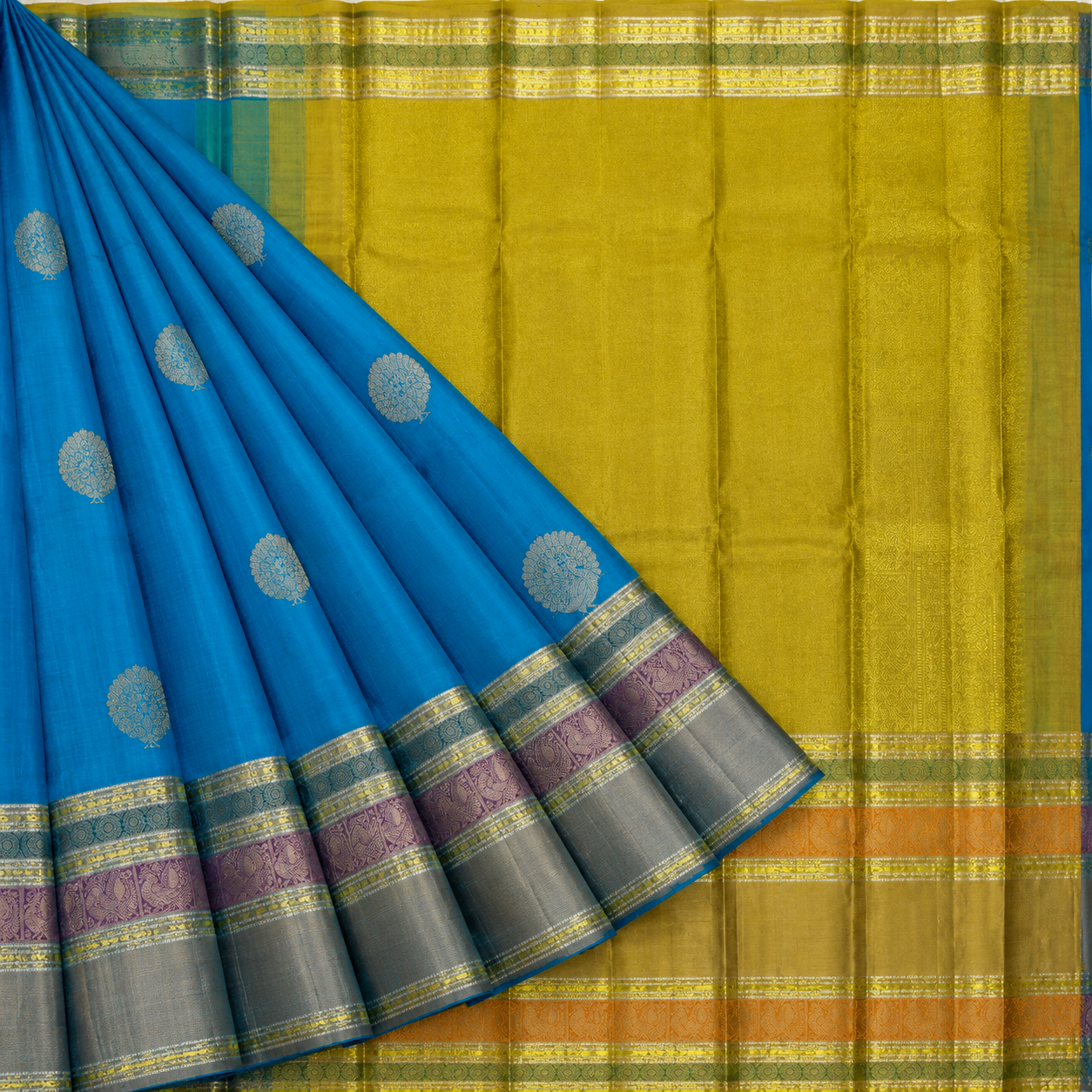 Azure Peacock Butta Kanjivaram