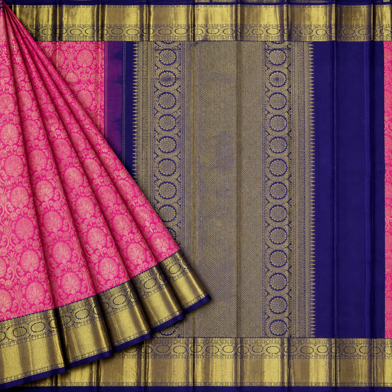 Rani Pink & Royal Blue Brocade Kanjivaram
