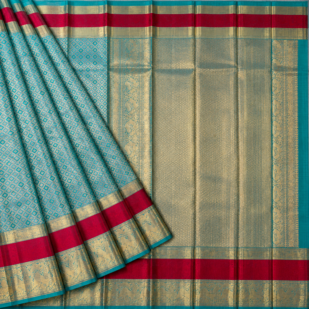 Teal Diamond Brocade Kanjivaram