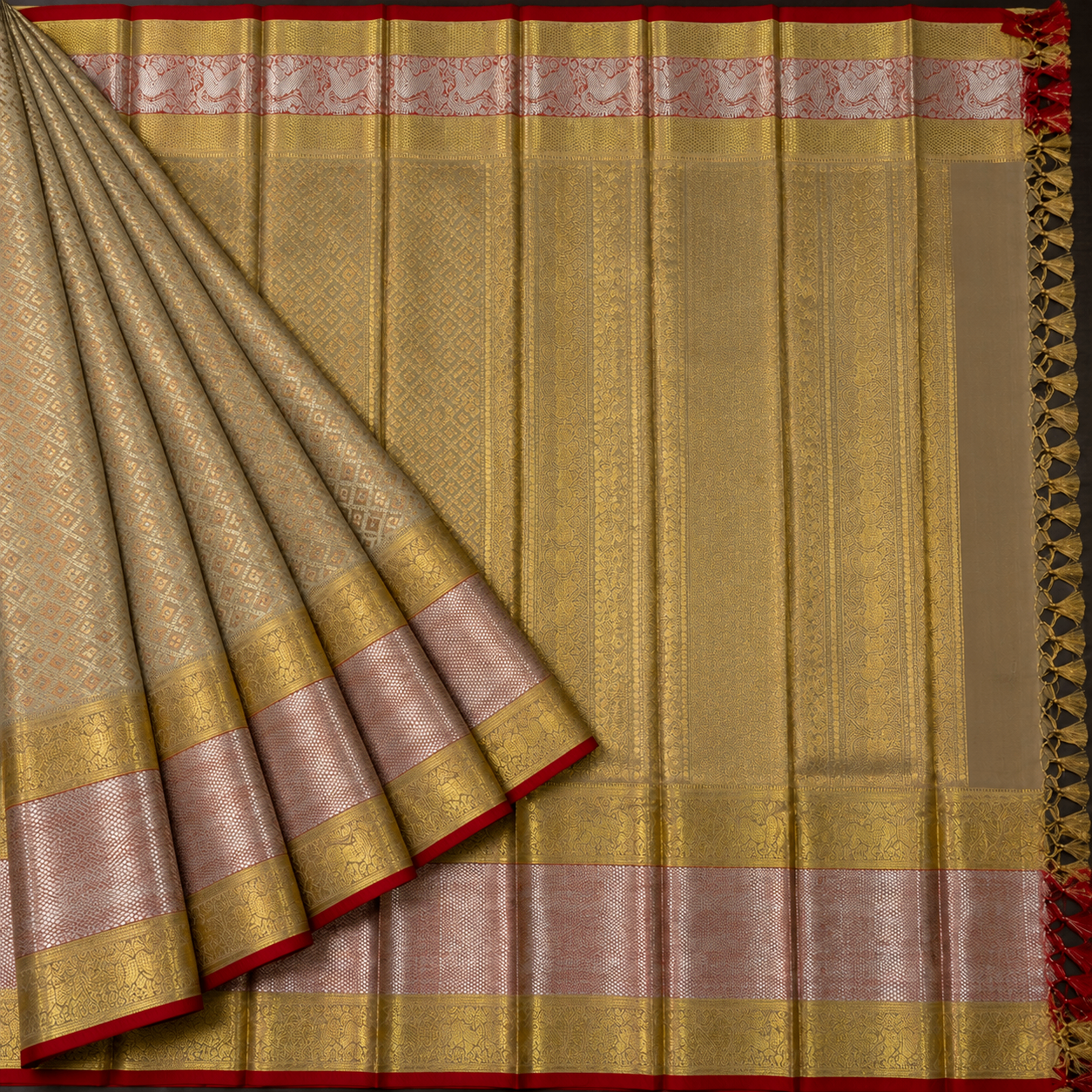 Gold Tissue Red Korvai Kanjivaram